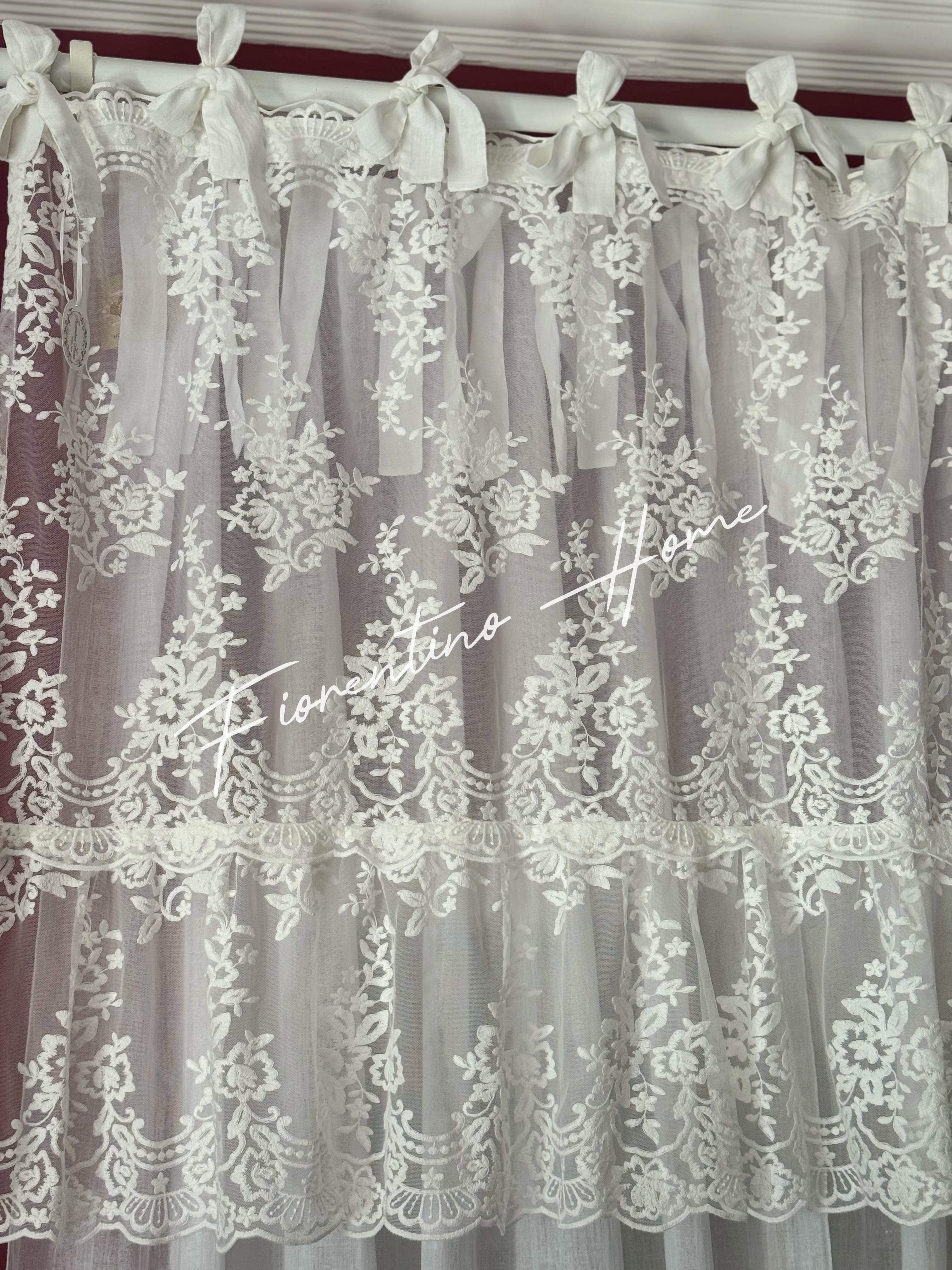 Mantovana sartoriale volant pizzo Royal bianco naturale - 150x80 cm - Charme Home Textile